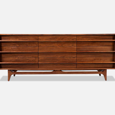 Mid-Century Modern Curved-Front Walnut Dresser by Young Furniture Company 