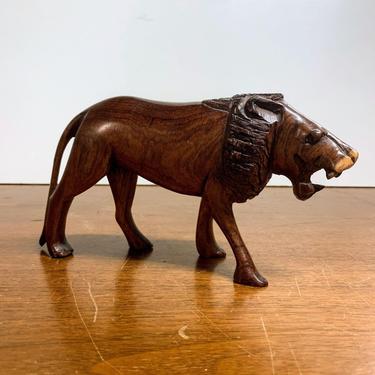 Vintage Hand Carved Wood Lion Figurine 