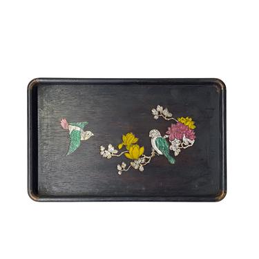 Chinese Rectangular Mother of Pearl Flower Birds Theme Wood Tray ws1876E 