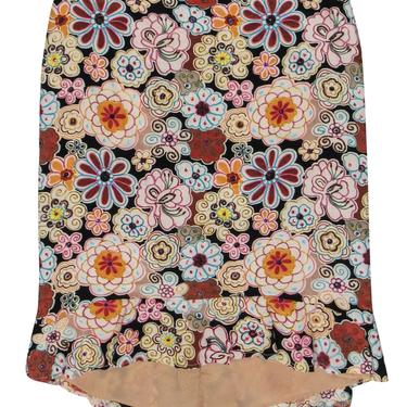 Nanette Lepore - Black &amp; Multicolor Floral Embroidered Beaded &amp; Sequin Silk Skirt Sz 2