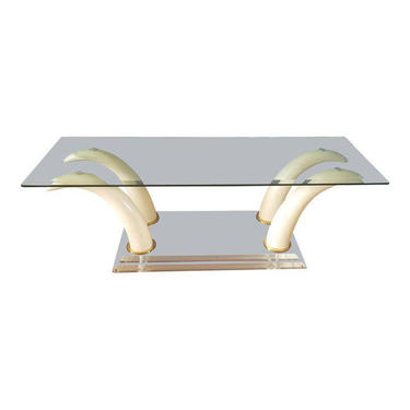 Faux elephant tusk and lucite coffee table by cestlavintage18