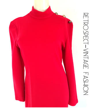 90's Vintage RED BODYCON DRESS, retro 90's body con dress, lipstick red, size medium m 8 / 10 38 
