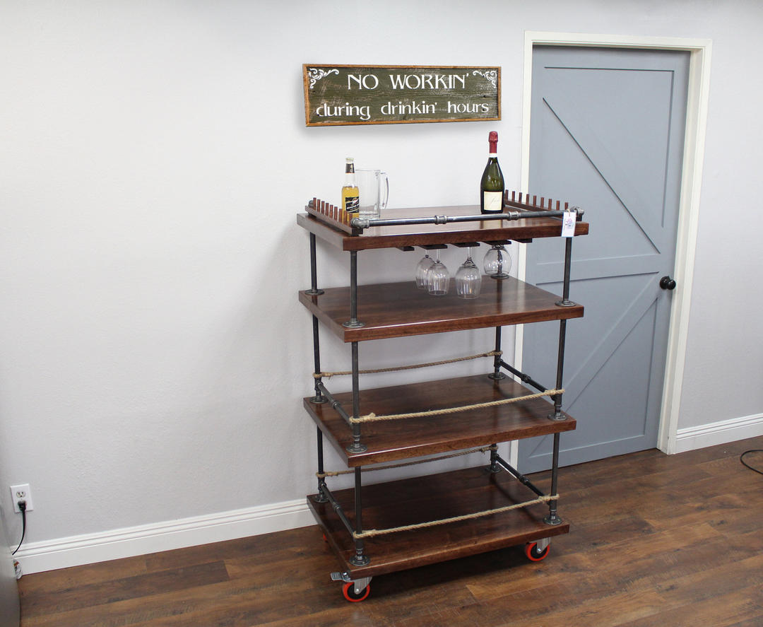 Rustic Bar Cart 4 Level Industrial Pipe & Wood bar / Large The Rustic Forest San Diego, CA