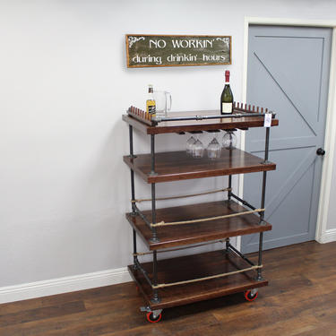 Rustic Bar Cart 4 Level - Industrial Pipe &amp; Wood bar / Large bar / whiskey bar / wine cart / kitchen island / rustic furniture / Bar Cabinet 