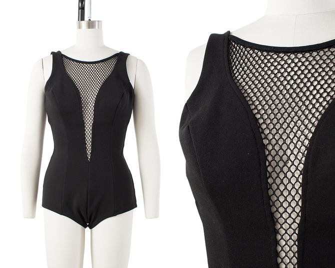 Vintage 1960s Swimsuit 60s Mesh Low Cut Open Back Black One Piece Bathing Suit Small Medium By Birthdaylifevintage From Birthday Life Vintage Of San Francisco Ca Attic