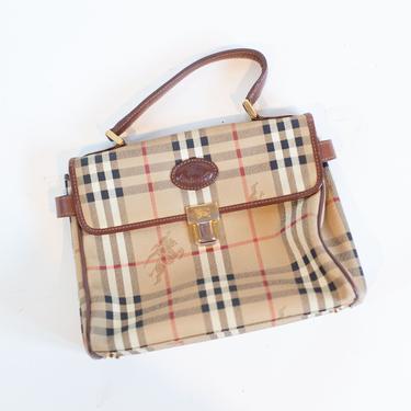 At Auction: Burberry Leather Nova Check Handbag NWOT