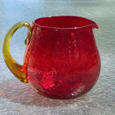 Blenko Ruby Red Amberina Crackle Glass Pitcher 