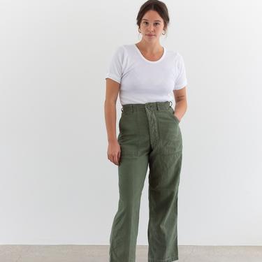 Vintage 28 Waist Olive Green Army Pants | Utility Fatigues Military Trouser | Button Fly | F226 