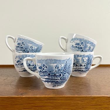 Vintage Blue and White &amp;quot;Countryside&amp;quot; Tea Cups, Enoch Wedgewood (Tunstall) LTD., Made in England 