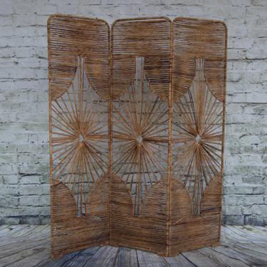 SHIPPING NOT FREE!!! Rare Vintage Raffia Room Divider (metal frame covered with raffia) 