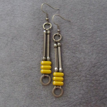 Minimalist yellow earrings, brass mid century earrings, statement earrings, brutalist earrings, Afrocentric earrings, mustard geometric 