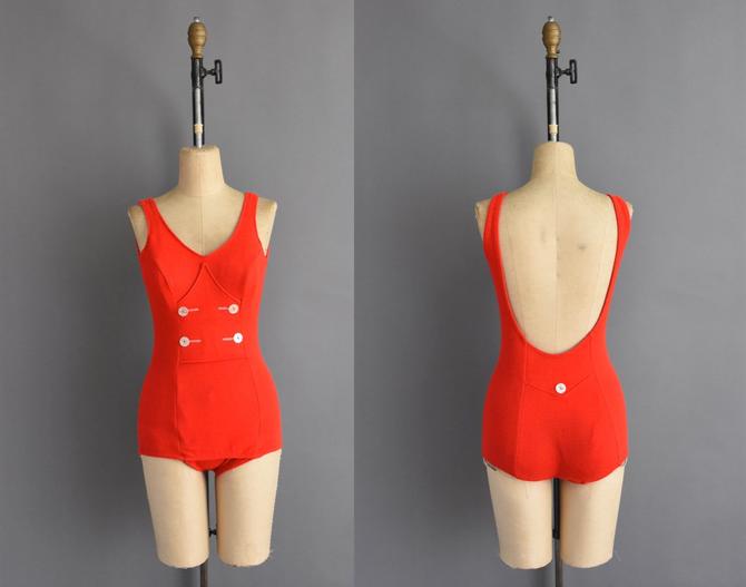 Vintage 1960s Cherry Red Stretchy One Piece Retro Low Back Swimsuit Small Medium 60s Vlv Red One Piece Swimsuit By Simplicityisbliss From Simplicity Is Bliss Of Long Beach Ca Attic