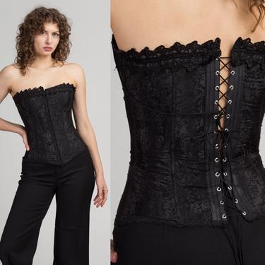 Black Jacquard Corset Top - Small, Y2k Frederick's Of, Flying Apple  Vintage