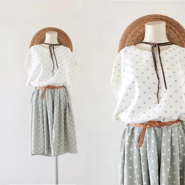 sage polka dot romper - m 