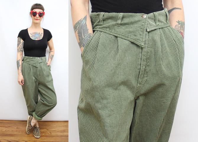 Vintage 90 39 S Green And Black Gingham Roll Top Trousers 1990 39 S Special Issue Bugle Boy Pants High Waisted Women 39 S Size Medium 28 Quot Waist By Rubythreadsvintage From Ruby Threads Vintage Of