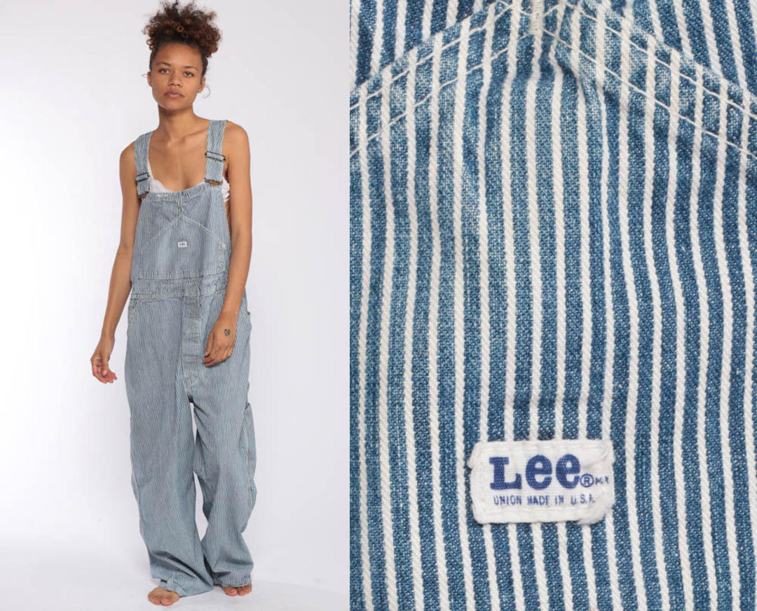 Striped Denim Overalls Lee Grunge 90s Bib Overalls Jean Conductor