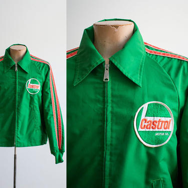 Vintage 1970s Racing Jacket / Vintage 70s Car Racing Jacket / Castrol Motor Oil Racing Jacket / Green Vintage Racing Jacket / Upstream 