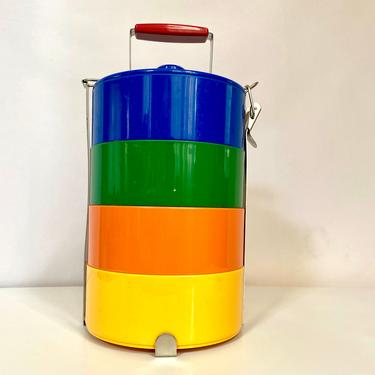 Vintage 1980s Multi Colored Stackable Lunch Box  | Stackable Food Containers 