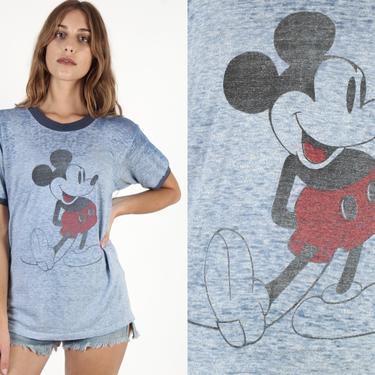 VTG Mickey hotsell Mouse Shirt Ringer Heather Blue Walt Disney USA 80s Disneyland Sz L