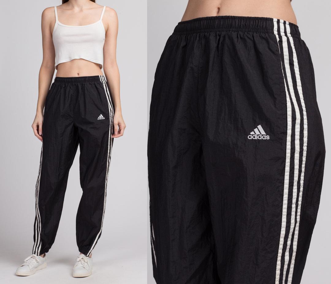 Vintage Adidas Women's Black Striped Track Pants - Medium, Vintage, Flying Apple Vintage