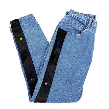 90s Teen Jeans 26" Waist Tapered Leg, Baccini Gem Studded Velvet High Waisted Unique Jeans 