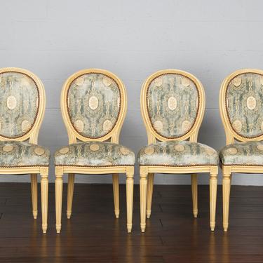 Antique Set of 4 French Louis XVI Style Painted Provincial Dining Chairs 