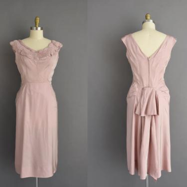 vintage 1950s dress | Gorgeous Mauve Cocktail Party Bridesmaid Wedding Wiggle Dress | Medium | 50s vintage dress 