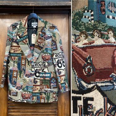 Vintage 1980’s Route 66 Tapestry Print Sport Jacket, 80’s Blazer, 80’s Jacket, 80’s Americana, 80’s Southwest, Vintage Clothing 