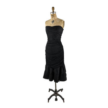 flirte' | vintage 1950s 1960s wiggle fit cocktail dress | strapless | lbd | vtg 50s 60s lace party dress | xs/s | extra small/small 