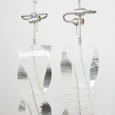 Pair of Stacked Lucite Helix Table Lamps