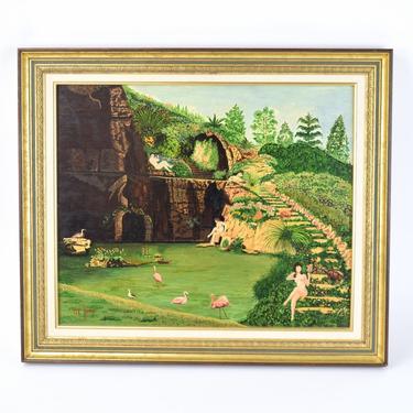 French Oil Painting Nudes Bathing in Edenesque Pool | Prairieland Art
