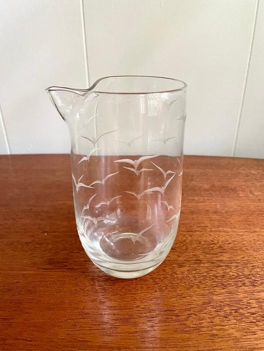 Vintage MCM Silver Embossed Handblown Glass Pitcher, Cocktails