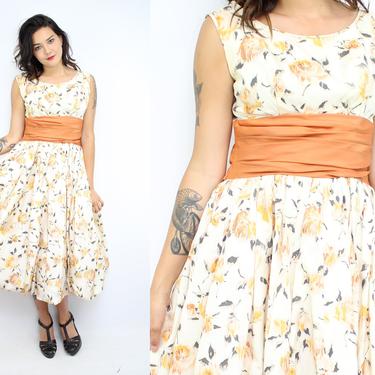 Vintage 50's Orange Rose Prom Dress | 1950's Dress | Betty Draper |  Bubble Hem | Women's Size Medium by Ru