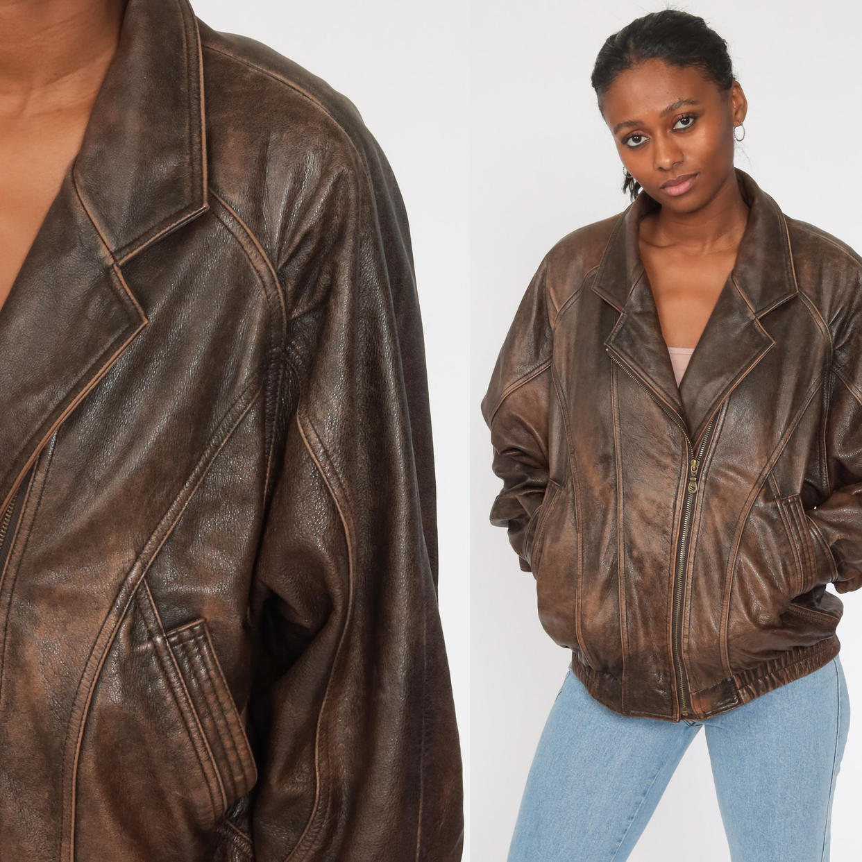 【archive】80s 90s Full-zip Leather Jacket Vintage 80s 90s the New Age Black Leather Jacket M - Etsy