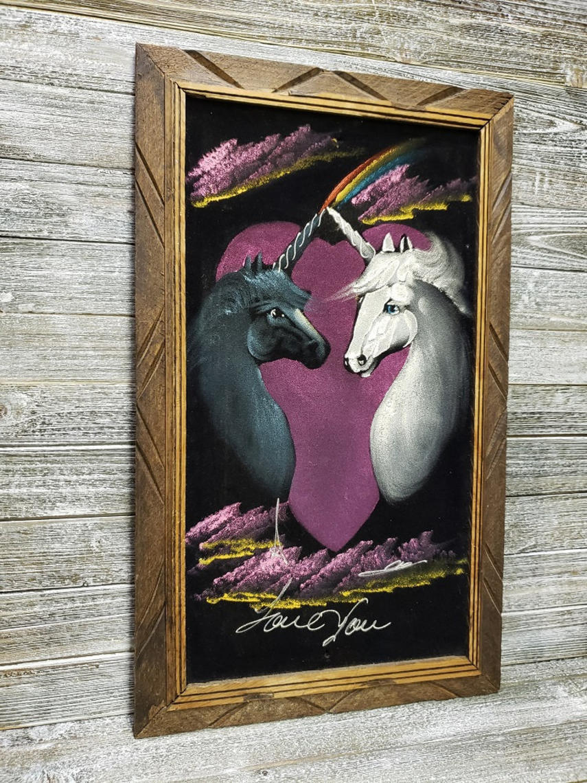 Vintage Black Velvet Painting Unicorn Velvet Painting Unicorn