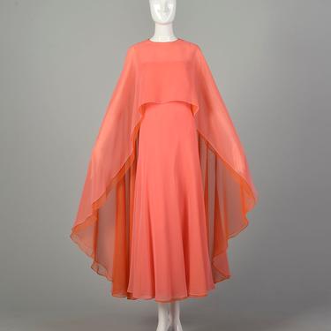 Medium 1970s Malcolm Starr Evening Gown Hollywood Glamorous Flowy Elegant Cape Bohemian Formal 