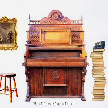 1800’s Antique Eastlake Organ. Repurposed Desk, Dry Bar or Wine and Spirits Storage. 