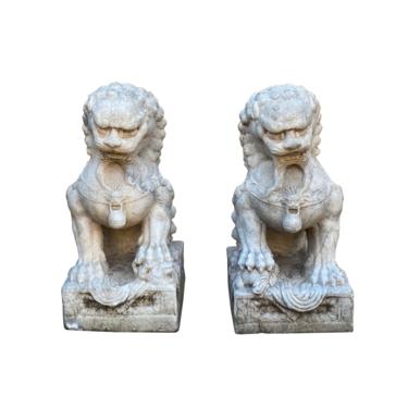 Chinese Pair White Marble Stone Fengshui Foo Dogs Lions Statues cs7227E 