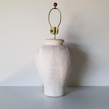 Vintage Handmade Table Lamp With Incised Geometric Pattern 