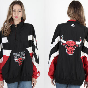 VINTAGE 90s STARTER CHICAGO BULLS NBA HALF ZIP JACKET SZ: S