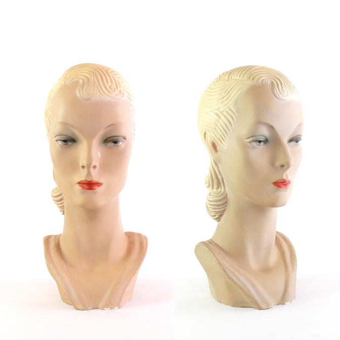 Vintage Mannqeuin Head Mannequin Display Art Deco Milinery Stand Shop  Display Plaster Head 