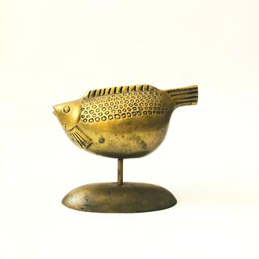Vintage Large Brass Fish Sculpture on Stand 