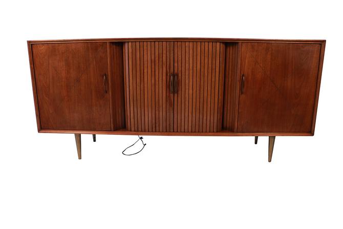 Mid Century Lighted Bar Tambour Door Long Credenza Sideboard