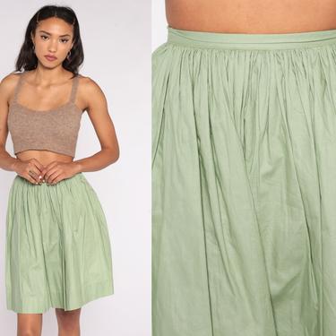 60s Skirt 2xs Circle Skirt Green Mini Skirt Boho High Waist 1960s Cotton Skirt 50s Pin Up Skirt Plain Vintage xxs Extra Small 