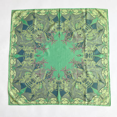 1990s Liberty Celadon Art Nouveau Floral Silk Scarf 