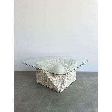 1980s Mactan Stone and Glass Coffee Table 