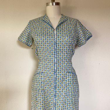 1950’s zip front cotton house dress 