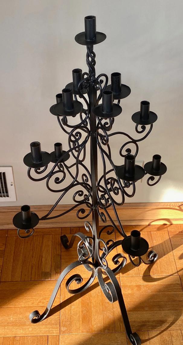Vintage 39 Black Cast Iron Neo Classical Pricket Floor Standing Candle  Holder