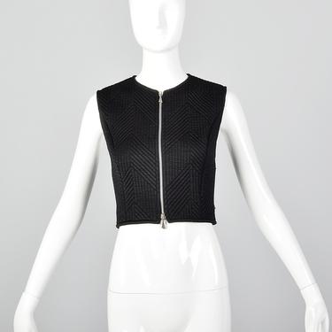 Small Claude Montana Quilted Black Vest Princess Seams Medium Weight Silky Feel Full Lining Zip Front Vintage 1980s Top 