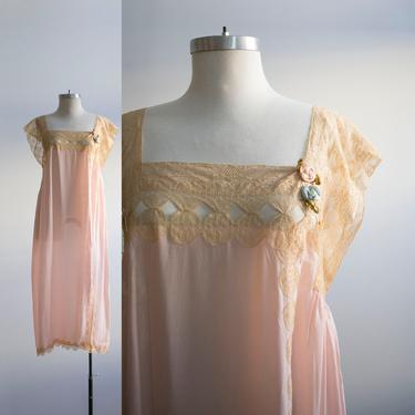 Vintage 1930s Nightgown / Pink Silk Nightgown / Lace Nightgown / Vintage Nightgown / Antique Nightgown / Antique Lingerie / 1930s Lingerie 